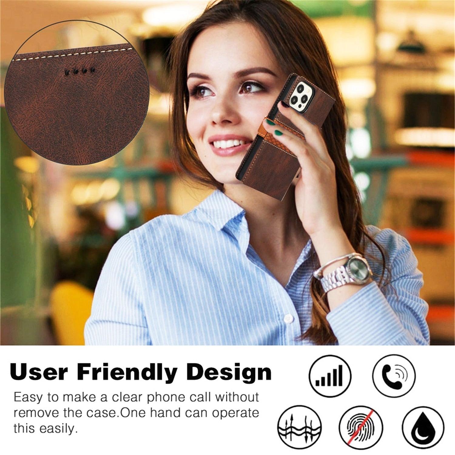 Luxury Leather Magnetic Flip Case For iPhone 14 13 12 Mini 11 Pro XS Max X XR 6 6s 8 7 Plus SE Wallet Card Phone Cover PU Leather Wallet Case with Card Pockets Back Flip Cover for iPhone