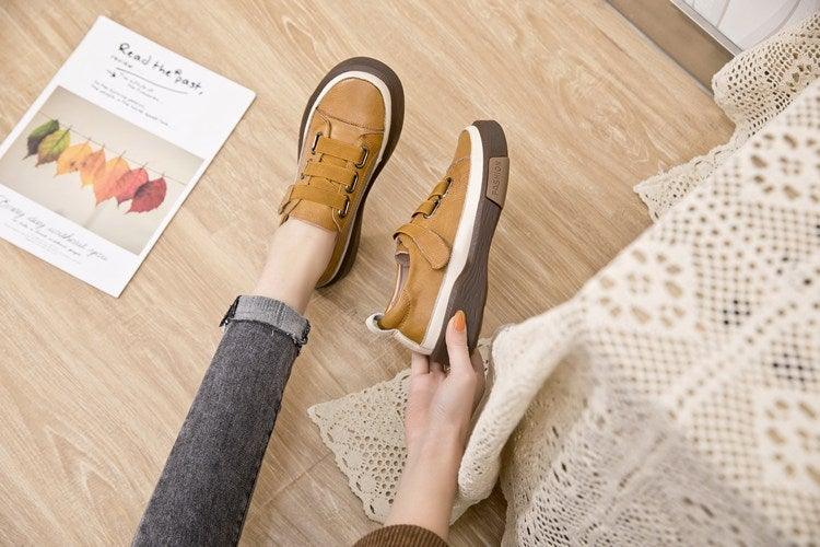 Luxury Leather Womens Sneakers Spring Shoes New Genuine Leather Casual Women Fashion Flat Girl Student Shoes Comfortable Women's Casual Flats Elegant Soft Walking Sneakers