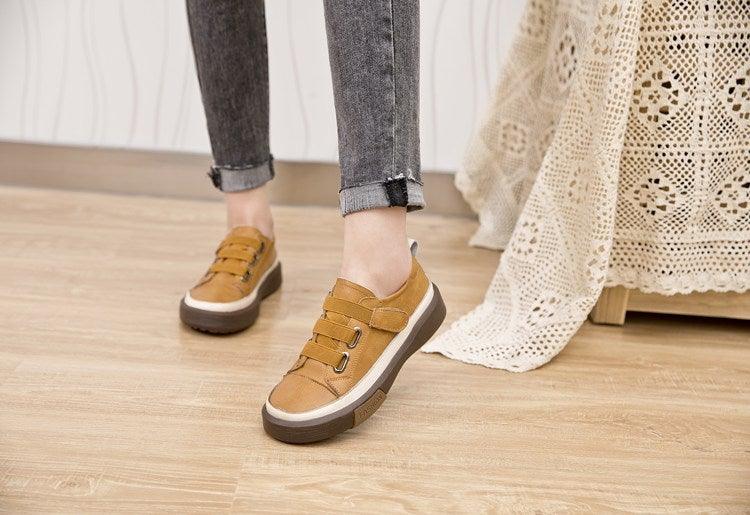 Luxury Leather Womens Sneakers Spring Shoes New Genuine Leather Casual Women Fashion Flat Girl Student Shoes Comfortable Women's Casual Flats Elegant Soft Walking Sneakers