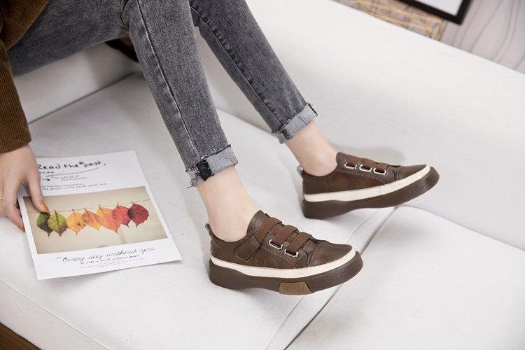 Luxury Leather Womens Sneakers Spring Shoes New Genuine Leather Casual Women Fashion Flat Girl Student Shoes Comfortable Women's Casual Flats Elegant Soft Walking Sneakers