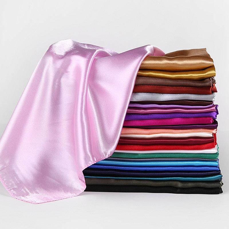 Luxury Long Soft Square Silk Scarves Lightweight Elegant Satin Silk Soft Head Wrap Escharpe Hijab Scarf Muslim Female Silky Shawls Wrap Hair Head Scarves Bandanna For  Women 90*90cm