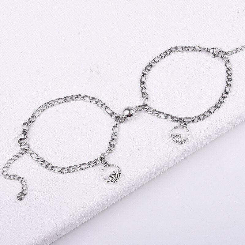 Luxury Magnet Attract Couples Bracelet Stainless Steel Chain Bracelets Charm Jewelry Matching Relationship Bracelets For Boyfriend And Girlfriend Stainless Steel His And Her Love Distance Promise Bracelets For Couples