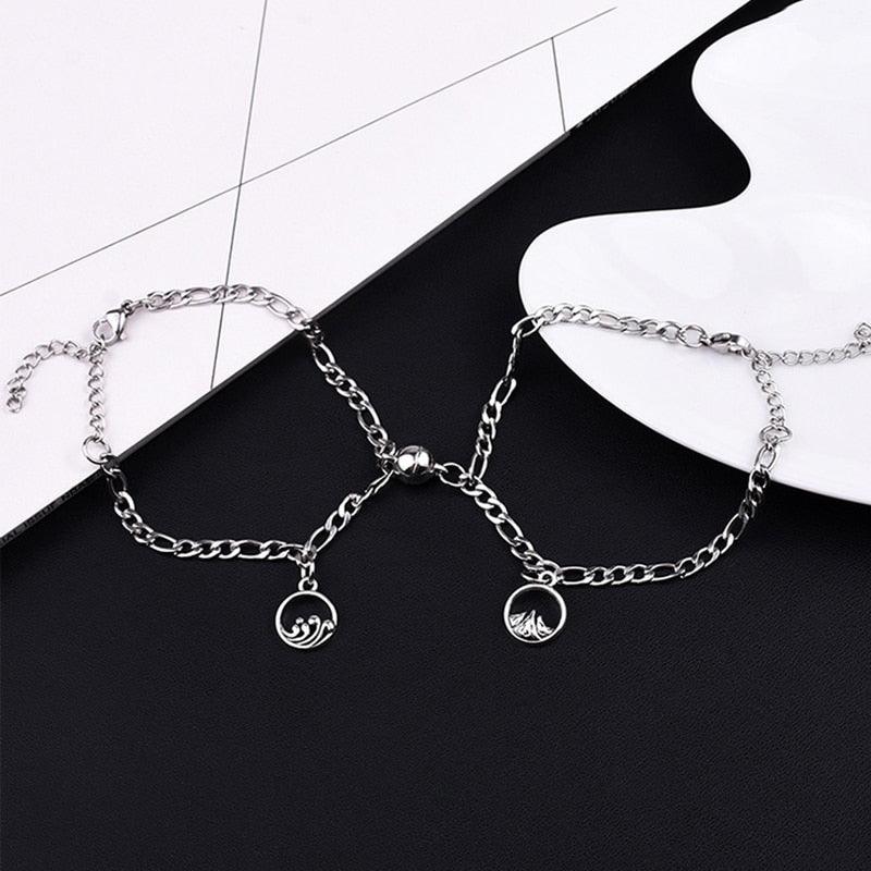 Luxury Magnet Attract Couples Bracelet Stainless Steel Chain Bracelets Charm Jewelry Matching Relationship Bracelets For Boyfriend And Girlfriend Stainless Steel His And Her Love Distance Promise Bracelets For Couples