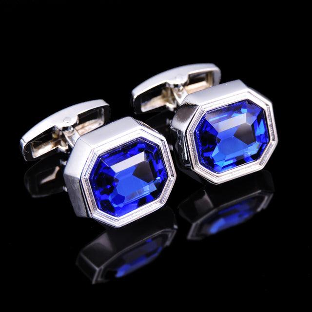 Luxury Men Shirt Cufflinks New Fashion Blue Crystal Cufflinks Gorgeous Elegant Round Cufflinks Wedding Gifts Party Cufflinks