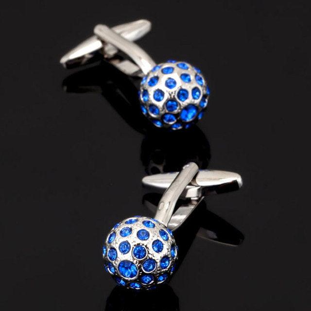 Luxury Men Shirt Cufflinks New Fashion Blue Crystal Cufflinks Gorgeous Elegant Round Cufflinks Wedding Gifts Party Cufflinks