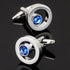 Luxury Men Shirt Cufflinks New Fashion Blue Crystal Cufflinks Gorgeous Elegant Round Cufflinks Wedding Gifts Party Cufflinks