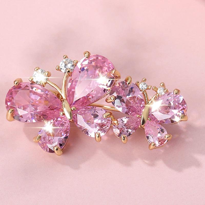 Luxury Pink Rhinestone Brooches For Women Cute Butterfly Brooch Women Animal Crystal Pin Wedding Couple Jewelry Aesthetic Zircon Crystal Butterfly Pin Elegant Design