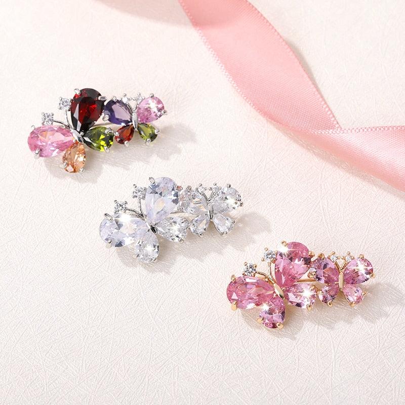 Luxury Pink Rhinestone Brooches For Women Cute Butterfly Brooch Women Animal Crystal Pin Wedding Couple Jewelry Aesthetic Zircon Crystal Butterfly Pin Elegant Design