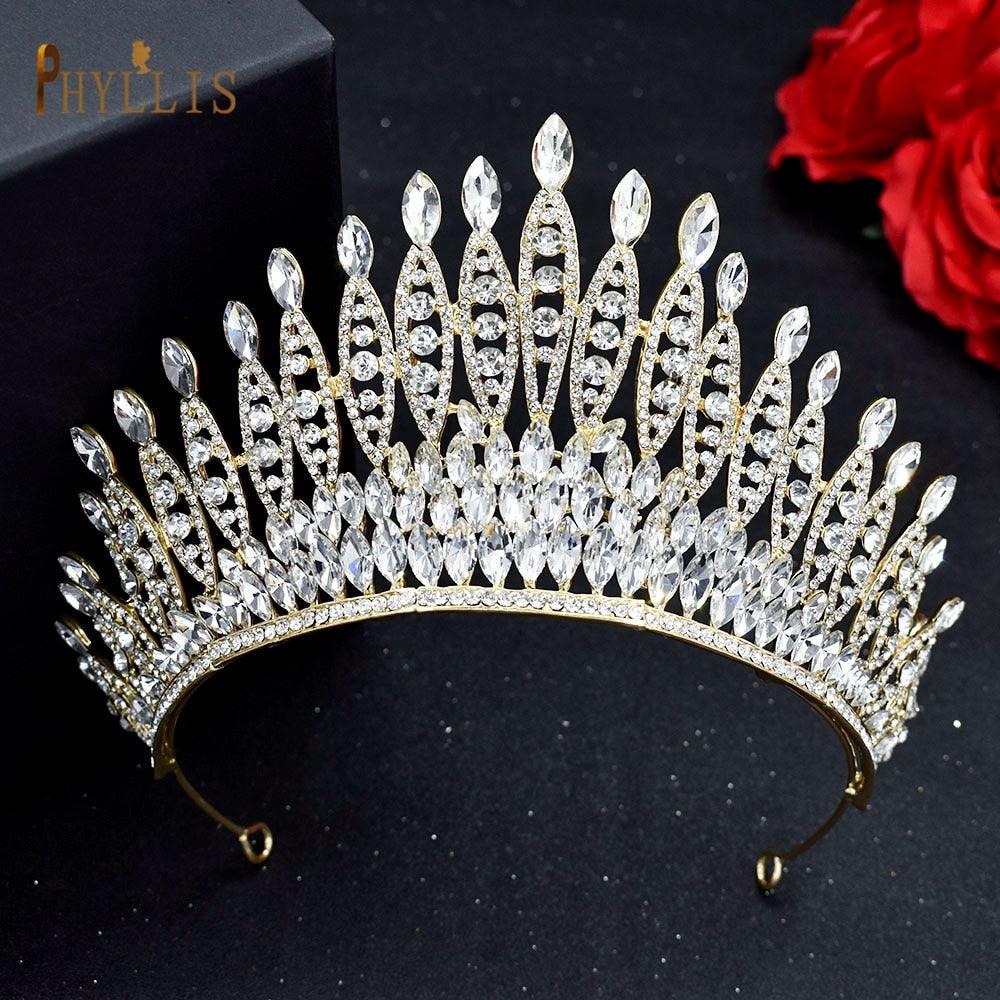 Luxury Princess Crown Pageant Bridal Hair Jewelry Wedding Headpiece Headdress Golden Women Tiara Headband Luxury Full Cubic Zirconia Tiaras And Crowns For Women Large Wedding Headpiece Prom Birthday Hair Accessories