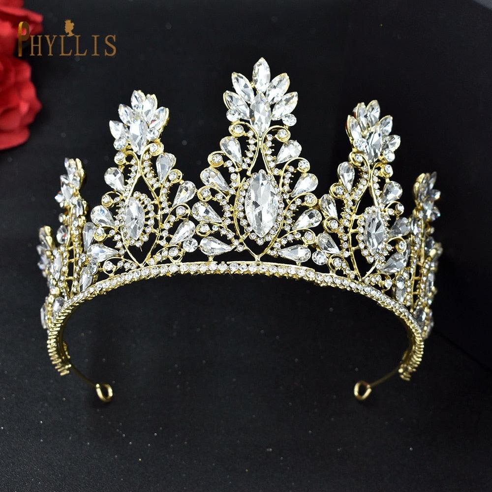 Luxury Princess Crown Pageant Bridal Hair Jewelry Wedding Headpiece Headdress Golden Women Tiara Headband Luxury Full Cubic Zirconia Tiaras And Crowns For Women Large Wedding Headpiece Prom Birthday Hair Accessories