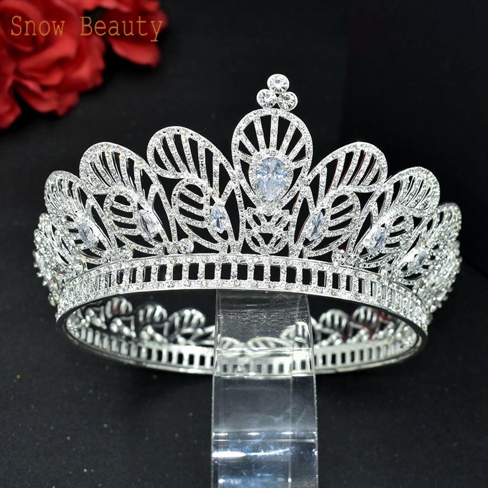 Luxury Princess Crown Pageant Bridal Hair Jewelry Wedding Headpiece Headdress Golden Women Tiara Headband Luxury Full Cubic Zirconia Tiaras And Crowns For Women Large Wedding Headpiece Prom Birthday Hair Accessories