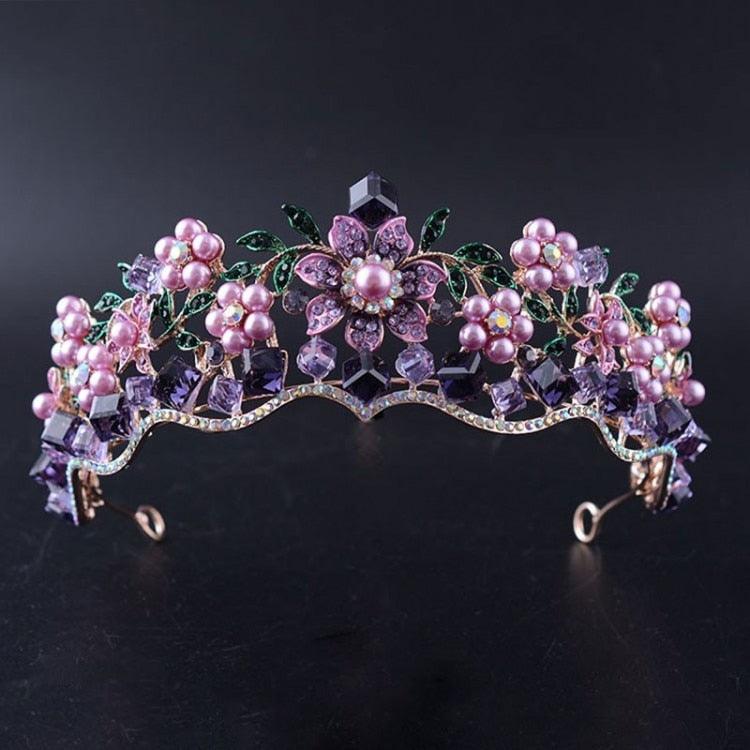 Luxury Purple Crystal Pearl Bridal Crown Tiara Magnificent Rhinestone For Bride Headband Wedding Hair Accessories  Pearl Bridal Crown Tiara Magnificent Rhinestone For Bride Headband