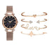 Luxury Rose Gold Starry Sky Dial Watches Women Crystal Bracelet Quartz Wrist Watch 5 PCS Set Women Ladies Watches Starry Sky Magnet Buckle Dial Diamond Cutting Mesh Straps Bracelet Wristwatch