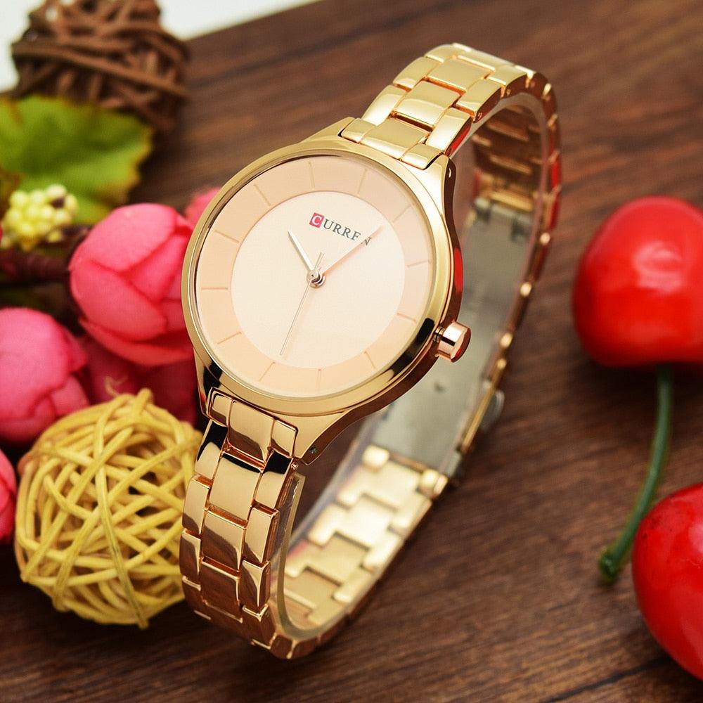 Luxury Rose Gold Womens Watch Stainless Steel Wrist Watches Fashion Thin Quartz Ladies Watch Waterproof Stainless Steel Wrist Watch Elegant Round Design For Women