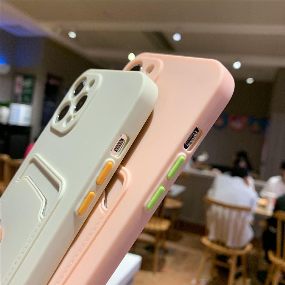 Luxury Silicone Phone Case for iphone 13 Pro Max 12 11 X XS XR Card Holder Wallet Soft Cover Cute Back Storage Stylish Silicone Case Smartphone Case