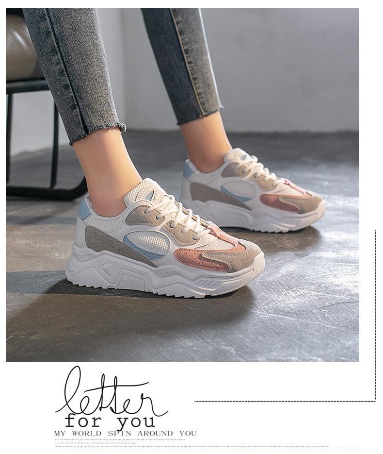 Luxury Sneakers Women Thick Bottom Round Toe Breathing Chunky Platform Sneakers Fashion Breathable Lightweight Comfortable Sneakers Non-Slip Girl Tennis Running Walking Shoes