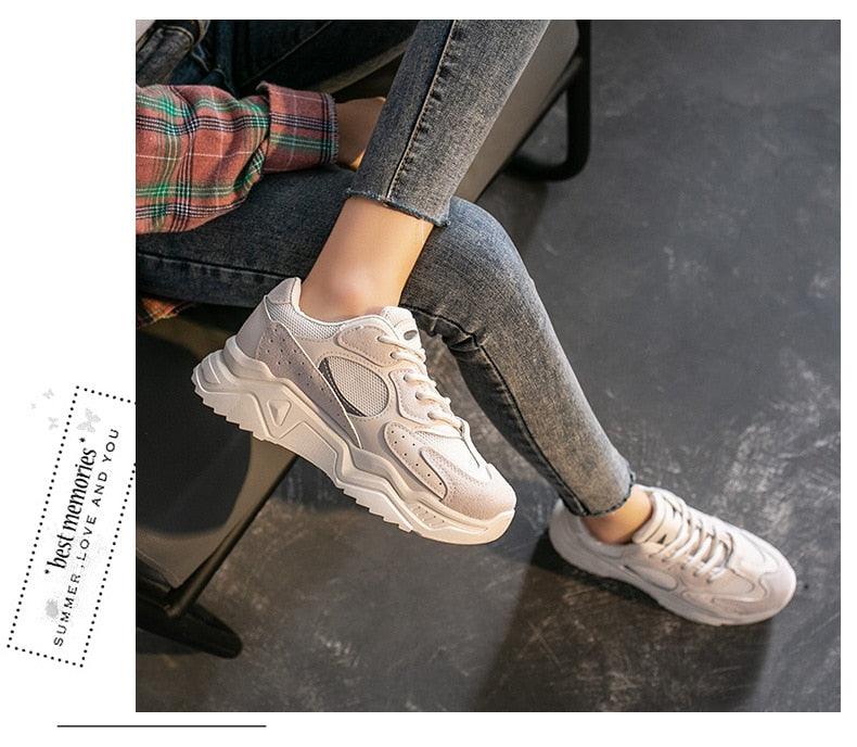 Luxury Sneakers Women Thick Bottom Round Toe Breathing Chunky Platform Sneakers Fashion Breathable Lightweight Comfortable Sneakers Non-Slip Girl Tennis Running Walking Shoes