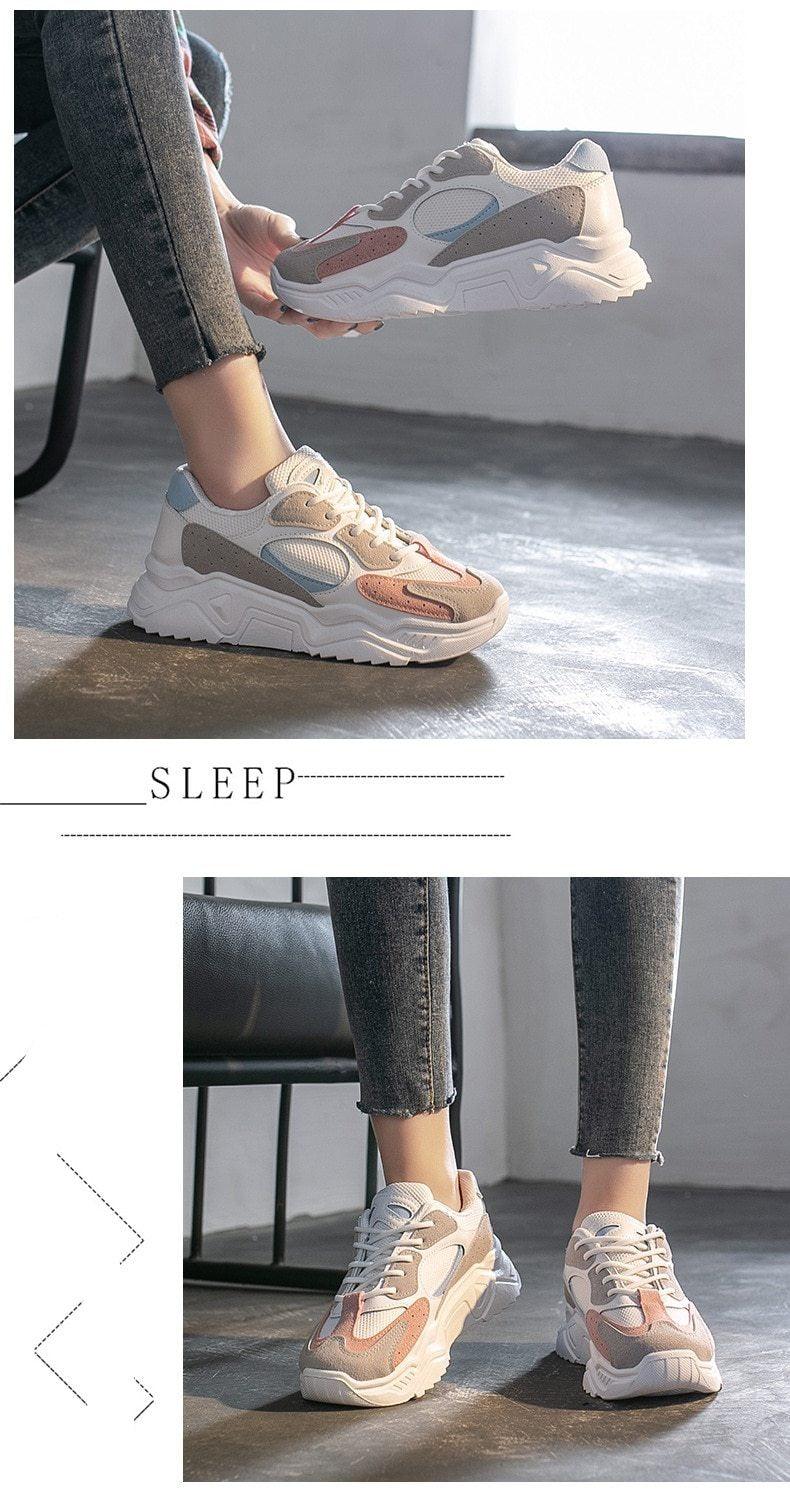 Luxury Sneakers Women Thick Bottom Round Toe Breathing Chunky Platform Sneakers Fashion Breathable Lightweight Comfortable Sneakers Non-Slip Girl Tennis Running Walking Shoes