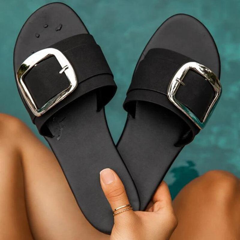 Luxury Summer Leopard Design Women's Slippers Shoes Summer Flat Woman Fashion Buckle Peep Toe Flat Shoes Adjustable Buckle Strap Casual Comfort Footbed Slides Sandals For Indoor And Outdoor Beach