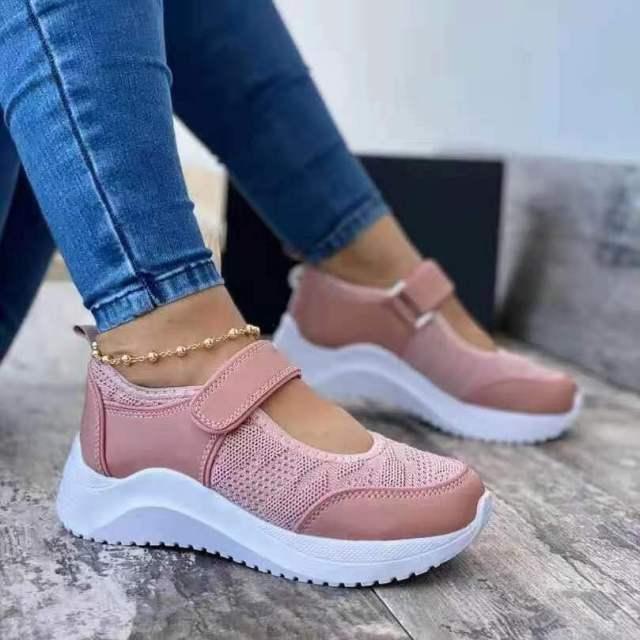 Luxury Summer Red Womens Sneakers Casual Sport Shoes Breathable Mesh Platform Vulcanize Shoes Non Slip Breathable Comfortable Women's Casual Flats Shoes