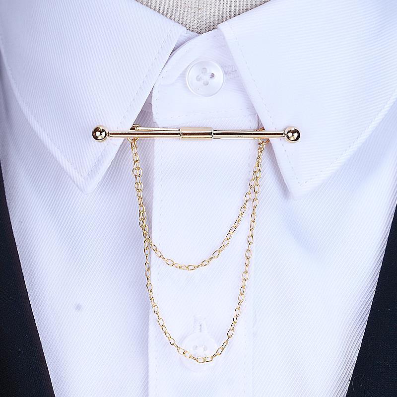 Luxury Tassel Chain Clip Collar Shirt Men's Fashion New Design Metal Collar Pin Retro Men's Accessories Brooches Fashion Personality Brooch Tassel Chain Clip Collar Shirt Buttoned Pin Male Accessories