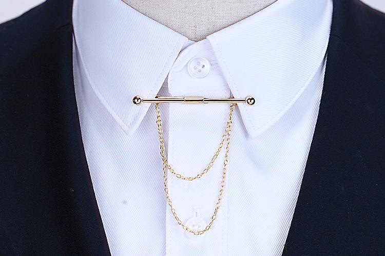 Luxury Tassel Chain Clip Collar Shirt Men's Fashion New Design Metal Collar Pin Retro Men's Accessories Brooches Fashion Personality Brooch Tassel Chain Clip Collar Shirt Buttoned Pin Male Accessories