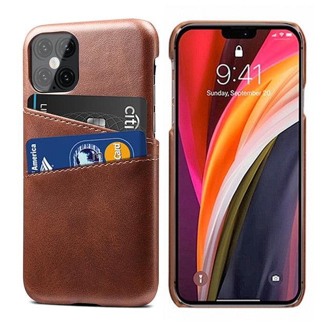 Luxury Ultra-thin Leather Case for IPhone 13 12 Pro Max Cover Card Holder for 14 Plus Cases Classic 2 Card Holders Elegant Business iphone Case 2 Card Slots Phone Case