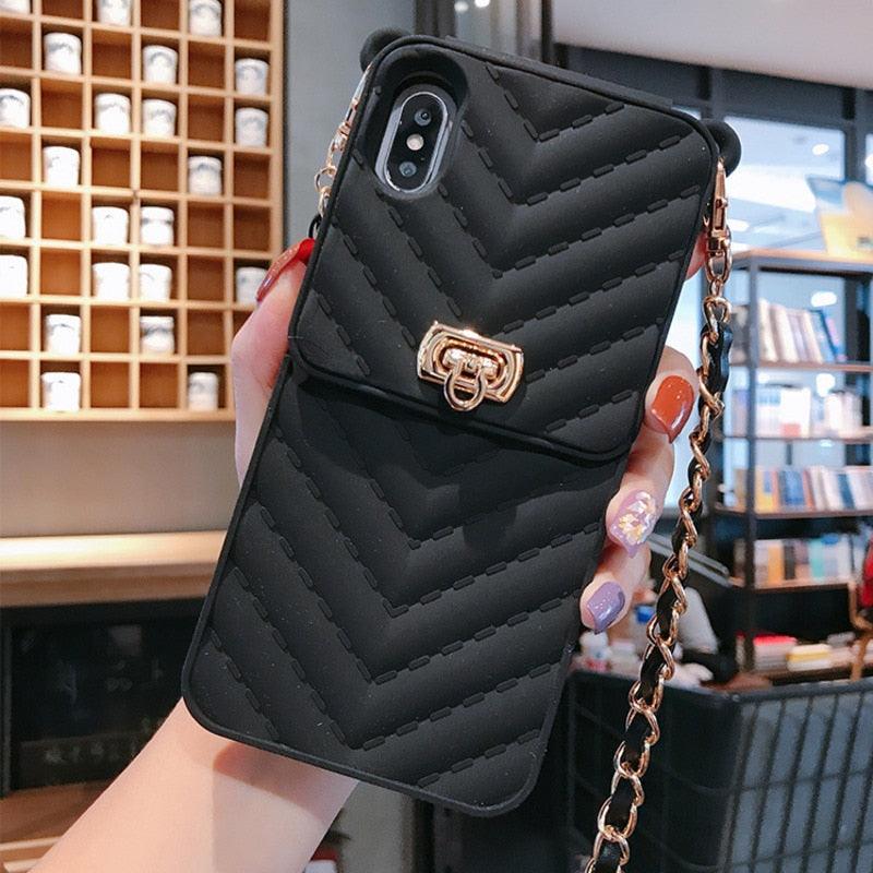 Luxury Wallet Bag Phone Case For iPhone 14 13 12 MINI 11 Pro XR XS Max 6 7 8 Plus Silicone Card Pocket Strap Cover With Lanyard Crossbody Chain Card Holder Slot Handbag Wrist Strap Protective Cover