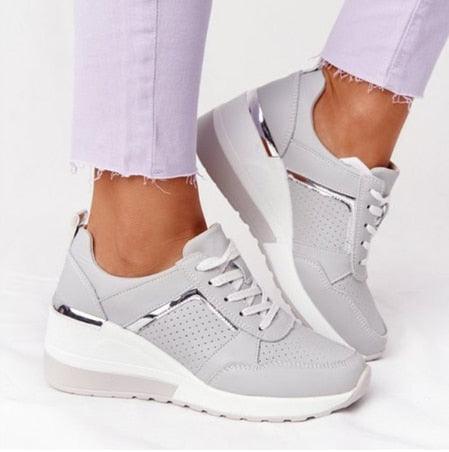 Luxury White Womens Casual Shoes Height Increasing Sport Shoes Air Cushion Comfortable Sneakers Vulcanized Shoes Womens Platform Slip-on High Top Sneakers