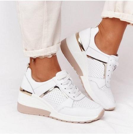 Luxury White Womens Casual Shoes Height Increasing Sport Shoes Air Cushion Comfortable Sneakers Vulcanized Shoes Womens Platform Slip-on High Top Sneakers