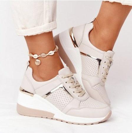 Luxury White Womens Casual Shoes Height Increasing Sport Shoes Air Cushion Comfortable Sneakers Vulcanized Shoes Womens Platform Slip-on High Top Sneakers