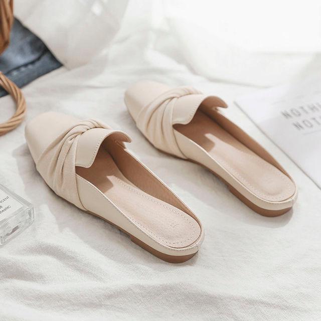 Luxury Woman Summer Close Toe Slippers Lazy Slides Flat Heel Slippers Outdoor Flip Flops Shoes Black Dress Shoes Soft Round-Toe White Flats Casual Flats Shoes