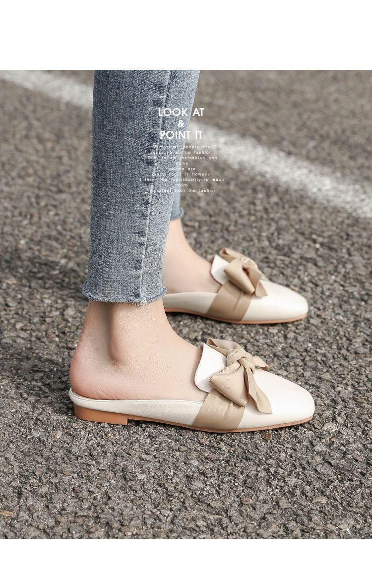 Luxury Woman Summer Close Toe Slippers Lazy Slides Flat Heel Slippers Outdoor Flip Flops Shoes Black Dress Shoes Soft Round-Toe White Flats Casual Flats Shoes