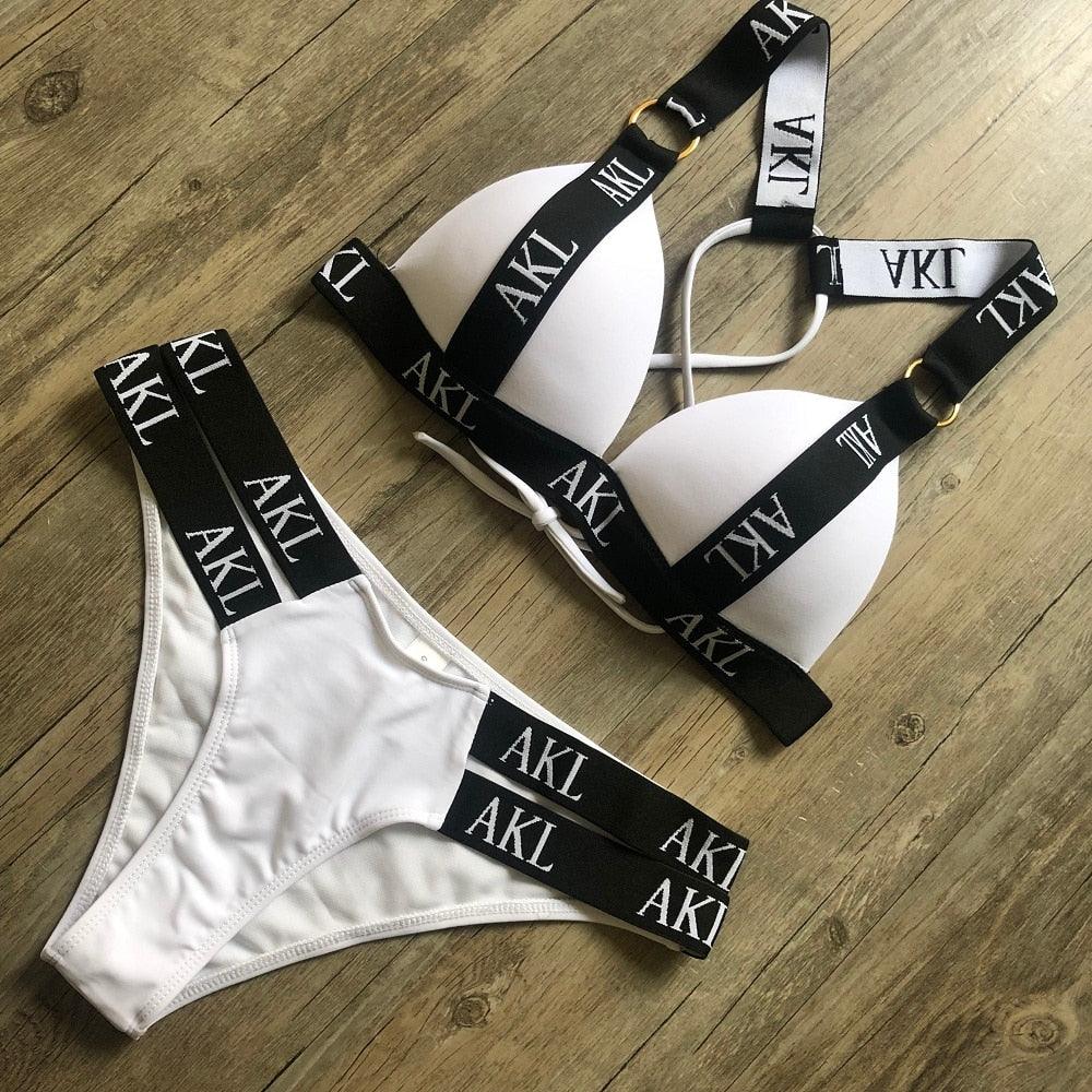 Luxury Women Bikini Set Letter Print Swimsuit Female Push Up Bandage Black Swimwear Women Bikini Set Swimming Bathing Suit Women Swimsuit Bikini Set Letter Print Swimwear Bathing Suit