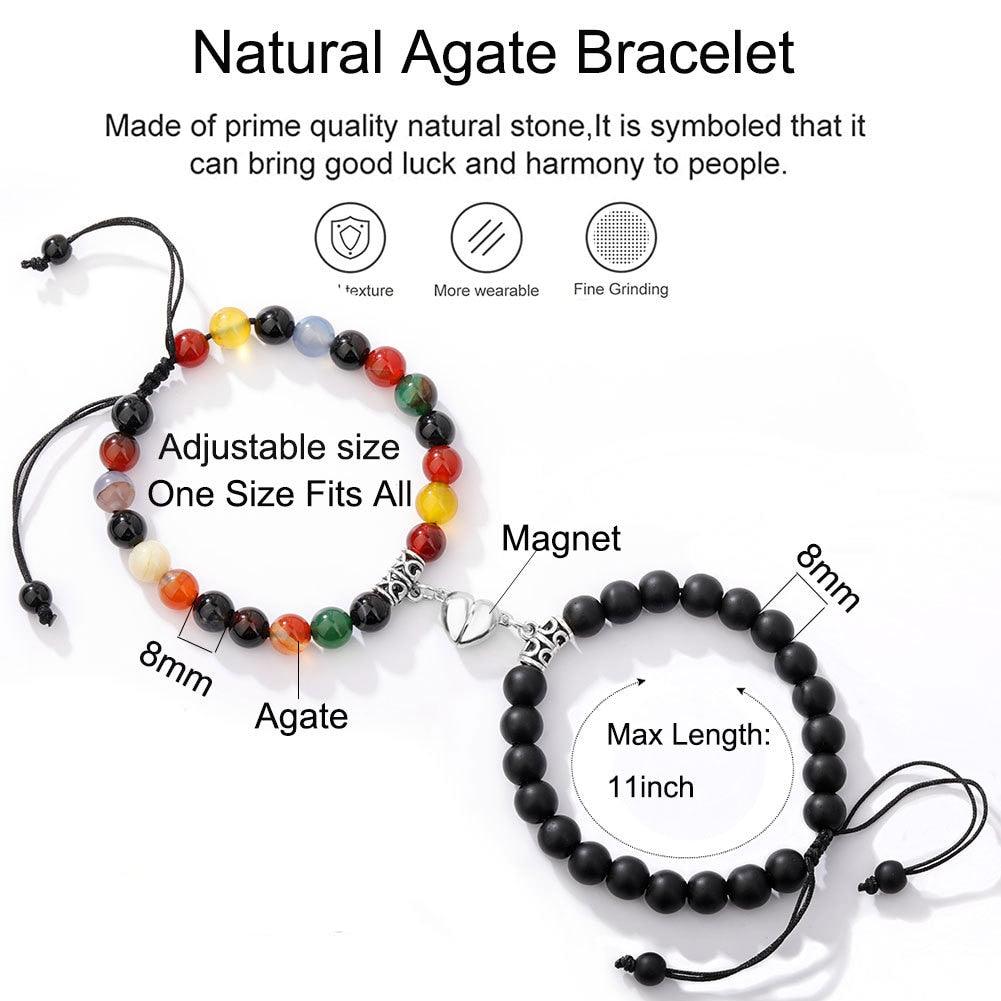 Magnet Attract Couple Bracelet Heart Shape Round Charm Jewelry Natural Stone Beaded Matching Magnetic Natural Stone Beaded Bracelets Gifts For Couples