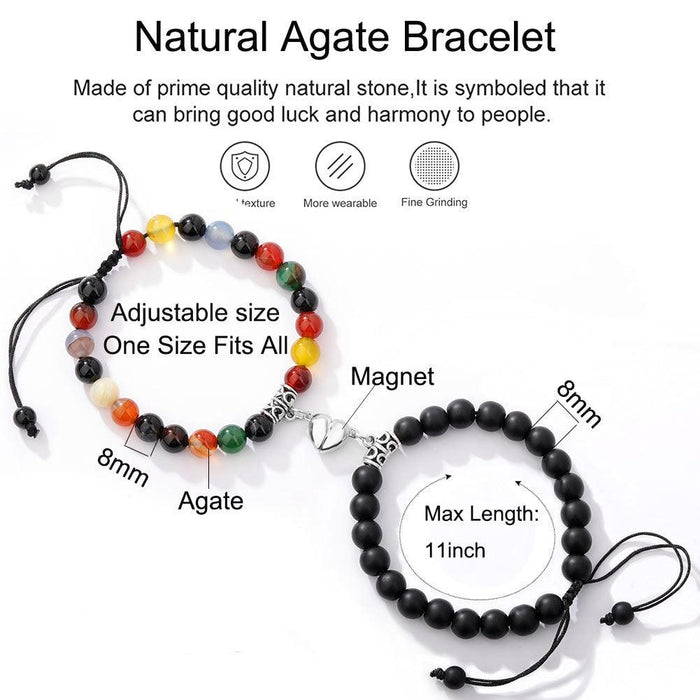 Magnet Attract Couple Bracelet Heart Shape Round Charm Jewelry Natural Stone Beaded Matching Magnetic Natural Stone Beaded Bracelets Gifts For Couples