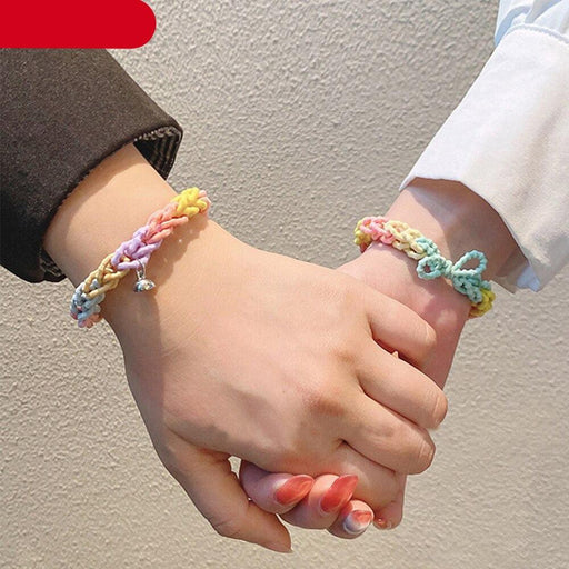 Magnet Attract Each Other Colorful Little Rubber Band Comfortable Couple Bracelets On Hand Handmade Rubber Band Bracelets For Teen Girls Multi-Color Magnetic Bracelets For Best Friends Sisters And Couples