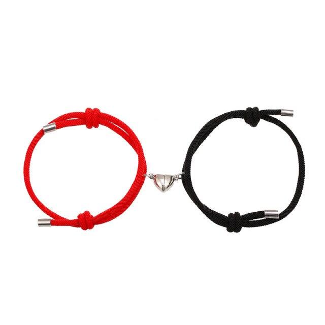 Magnet Attracts Couple Bracelet Heart Charm Jewelry Hand Woven Rope Handmade Bracelets With Mutual Attraction Magnetic Bells Friendship Rope Jewelry Bracelets