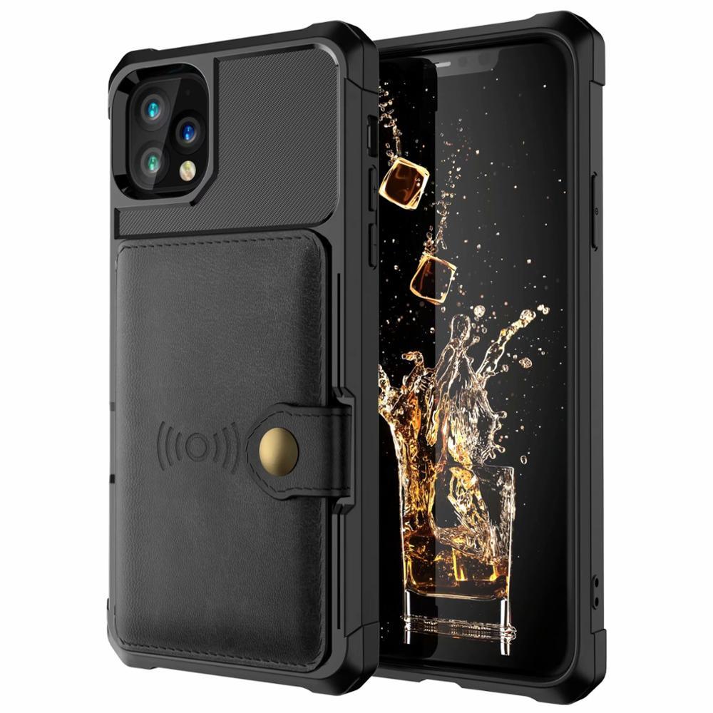 Magnetic Black Leather Wallet Case for iPhone 14 13 11 12 Case Armor Shockproof Card Holder Wallet Flip Cover Buckle Cash Card Sleeve Leather Protective Kickstand Durable High Capacity Phone Case