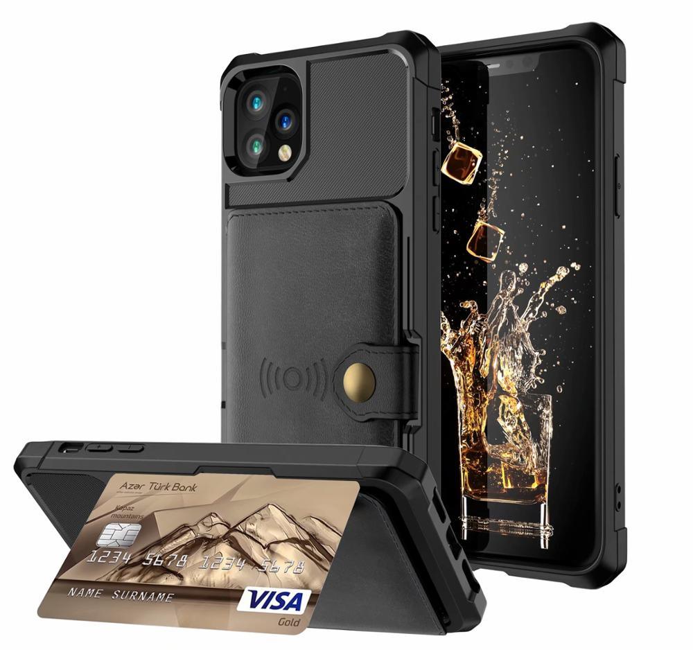 Magnetic Black Leather Wallet Case for iPhone 14 13 11 12 Case Armor Shockproof Card Holder Wallet Flip Cover Buckle Cash Card Sleeve Leather Protective Kickstand Durable High Capacity Phone Case