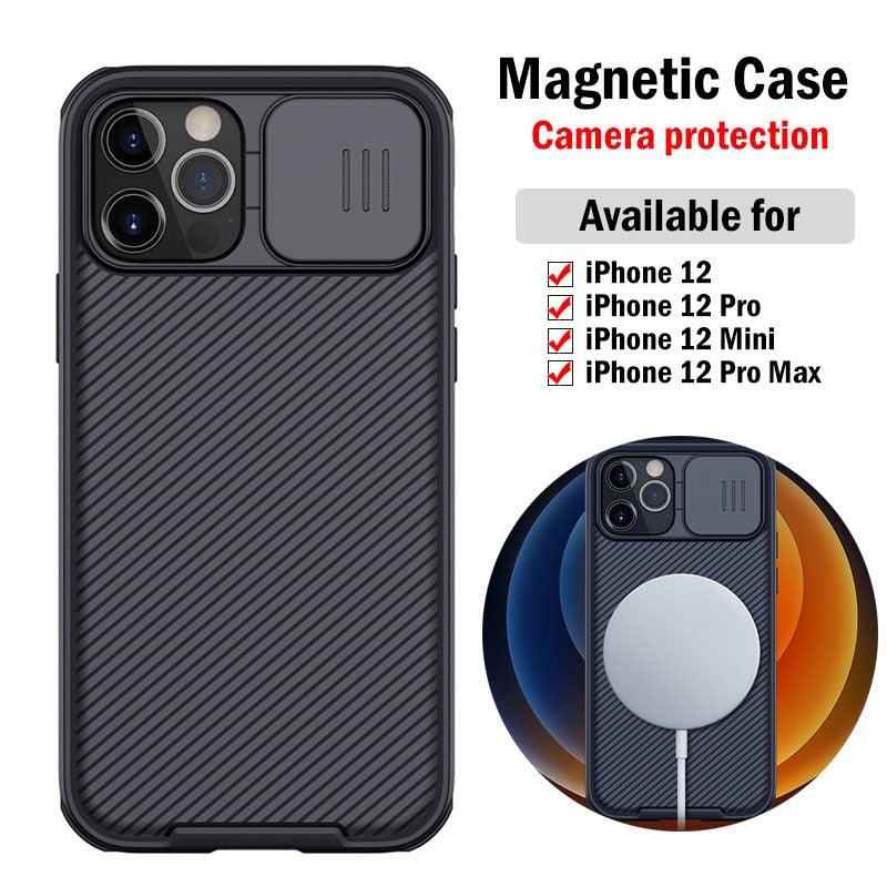 Magnetic Case for iPhone 13 12/13 12 Pro/13 12Pro Max Case Camera Protection Cover Silky Silicone Case with Slide Camera Lens Protection Shockproof Phone Case