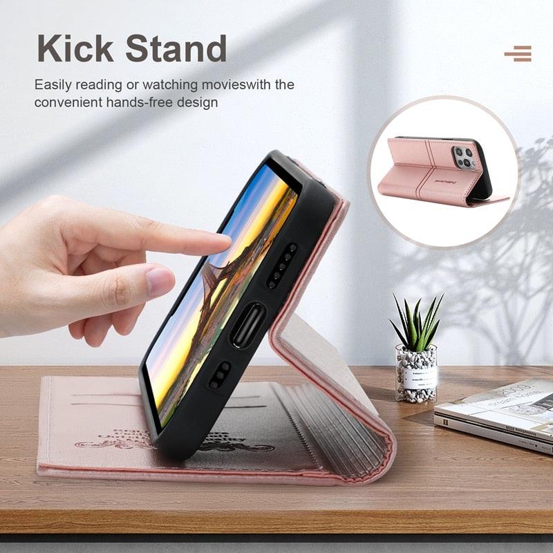 Magnetic Flip Leather Card Slot Wallet Case for iPhone 14 13 12 11 Pro Max Flip Invisible Magnetic Elegant Retro Phone Case Premium Leather PU Soft Flip Cover For iPhone