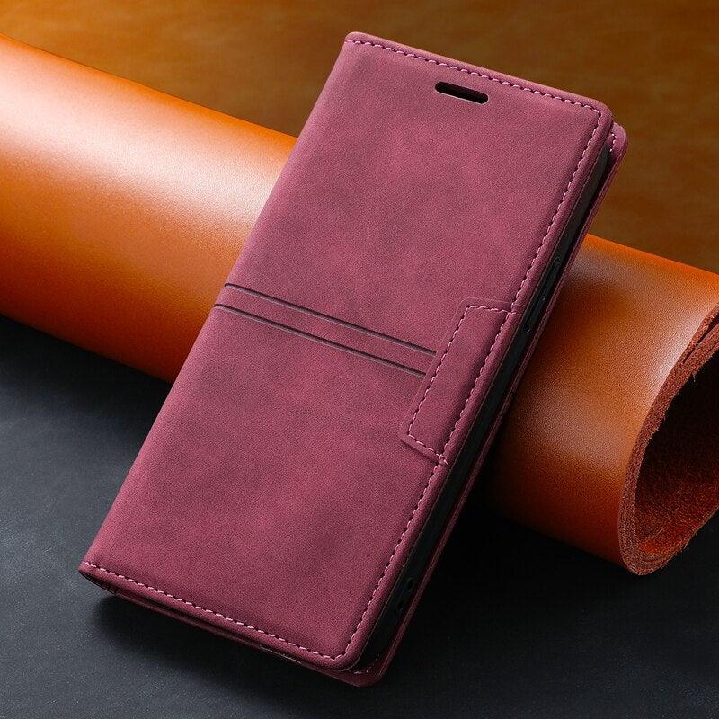 Magnetic Flip Leather Card Slot Wallet Case for iPhone 14 13 12 11 Pro Max Flip Invisible Magnetic Elegant Retro Phone Case Premium Leather PU Soft Flip Cover For iPhone