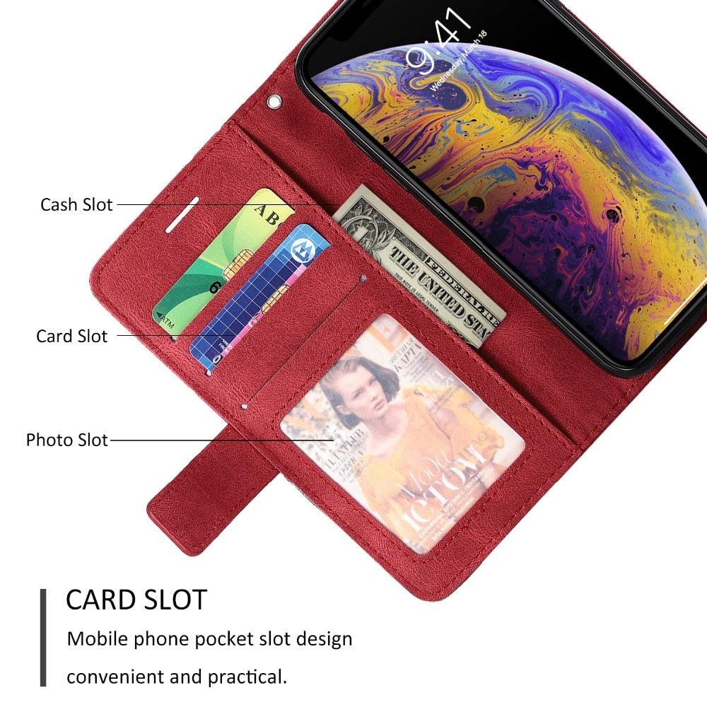 Magnetic Leather Case For iPhone 14 13 12 Mini 11 Pro Max XS XR 7 8 6 6S Plus SE 2023 Luxury Wallet Flip Card Holder Stand Cover Leather Wallet Case Magnetic Buckle Flip Folio Cover For iPhone