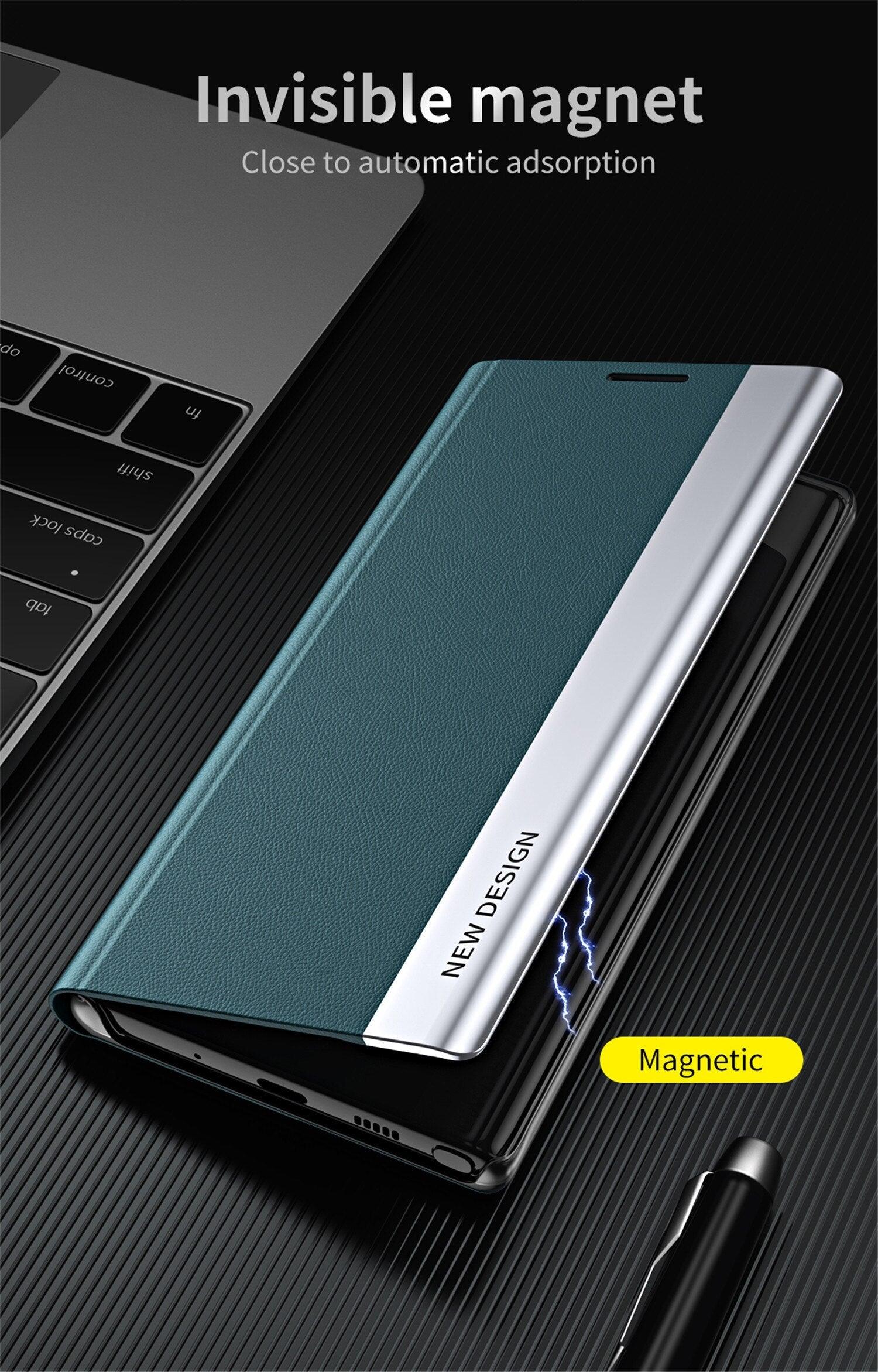 Magnetic Leather Case For Xiaomi Mi 11T 10T 11 10 POCO F3 M3 M4 X3 X4 NFC Redmi Note 8 8T 9 9T 9S 9A 9C 10 11 Pro Max Flip Cover Electroplated Adsorption Flip Leather Case Phone Accessories