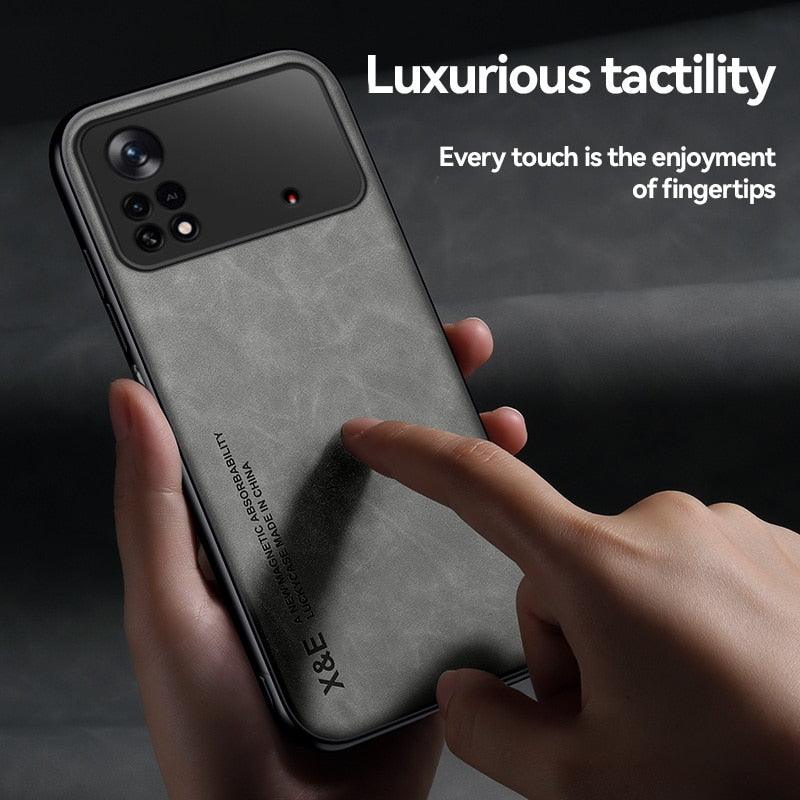 Magnetic Leather Case For Xiaomi Redmi Note 11 10 11E 9 Pro 11s 10s 12 Poco X4 GT Mi 10T 12T 11T 11 Lite 5G NE Cover Extra Thin Premium Mobile Phone Case Genuine Leather Shockproof Phone Cover