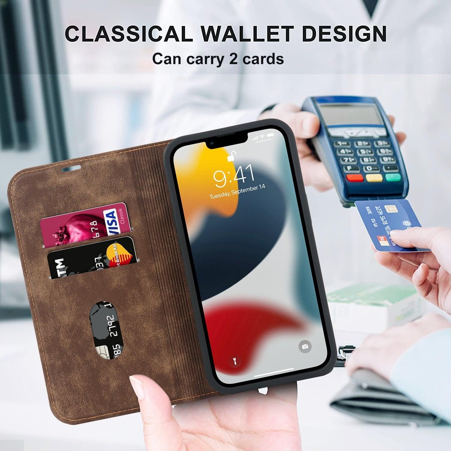 Magnetic Leather Wallet Phone Cover for iPhone 14 Plus 13 Pro Max 12 Mini for Wireless Charging Kickstand Card Case Magnetic Flip PU Leather Phone Case with Card Holder Slots Kickstand Shockproof Case