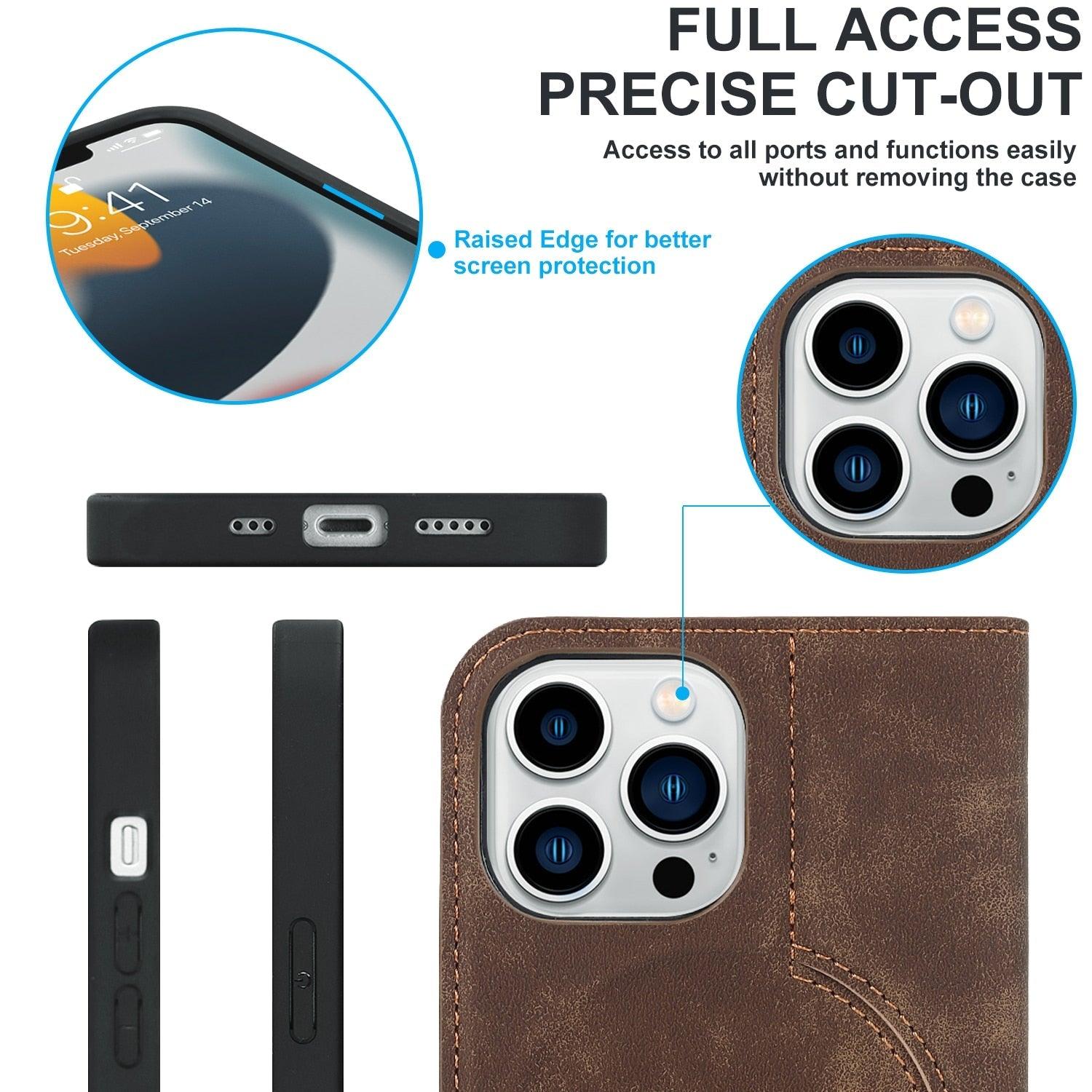 Magnetic Leather Wallet Phone Cover for iPhone 14 Plus 13 Pro Max 12 Mini for Wireless Charging Kickstand Card Case Magnetic Flip PU Leather Phone Case with Card Holder Slots Kickstand Shockproof Case