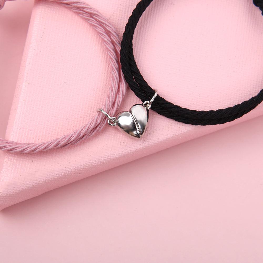 Magnetic Love Heart Attraction Couple Bracelets Distance Relationship Braid Rope Bracelet Magnet Matching Couples Mutual Attraction Couples Bracelets Matching Bracelets For Couples Magnetic Peach Heart Bracelet For Girlfriend