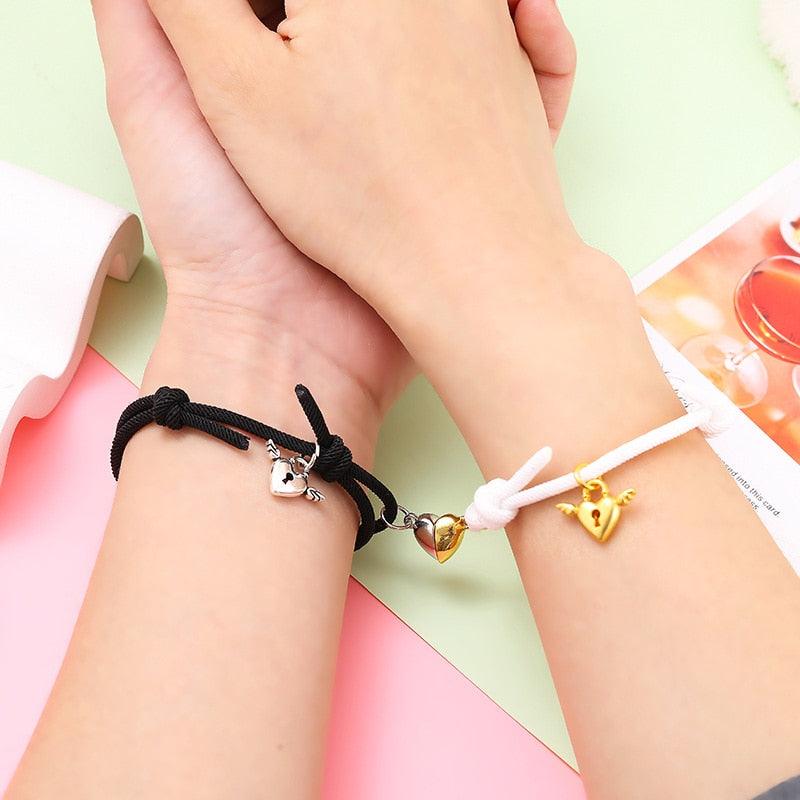 Magnetic Love Heart Attraction Couple Bracelets Distance Relationship Braid Rope Bracelet Magnet Matching Couples Mutual Attraction Couples Bracelets Matching Bracelets For Couples Magnetic Peach Heart Bracelet For Girlfriend